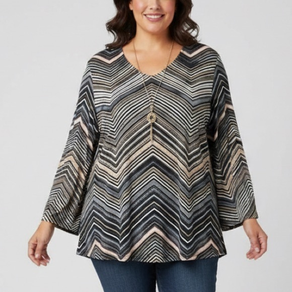 Alfred Dunner Tops - Alfred Dunner 3X NWT Chevron Top w/ Necklace 3/4 Sleeve Plus Size
